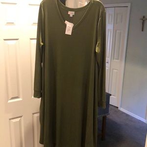 NWT lularoe Emily dress size XL. Olive green color. Ribbed material.